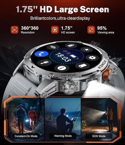 Military Smart Watch for Men 1000 mAh Battery/3 Bands/Flashlight,1.75'' HD Display Smart Watch with Call,IP68 Waterproof Fitness Tracker with Heart Rate,Sleep Monitor,100+ Sport Modes,for iOS Android in Saudi Arabia
