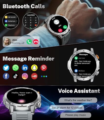 Military Smart Watch for Men 1000 mAh Battery/3 Bands/Flashlight,1.75'' HD Display Smart Watch with Call,IP68 Waterproof Fitness Tracker with Heart Rate,Sleep Monitor,100+ Sport Modes,for iOS Android in Saudi Arabia