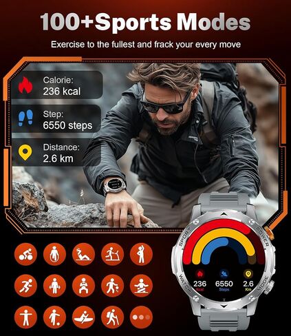 Military Smart Watch for Men 1000 mAh Battery/3 Bands/Flashlight,1.75'' HD Display Smart Watch with Call,IP68 Waterproof Fitness Tracker with Heart Rate,Sleep Monitor,100+ Sport Modes,for iOS Android in Saudi Arabia