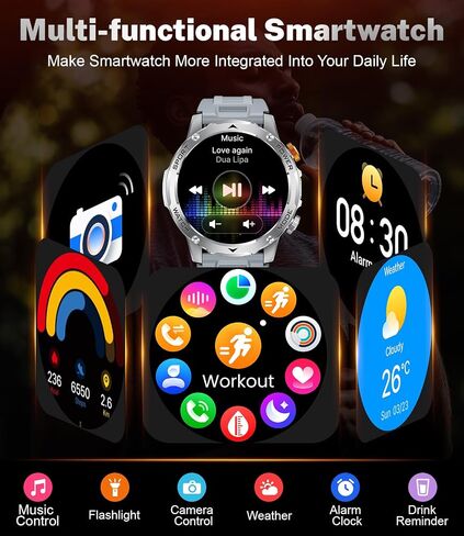 Military Smart Watch for Men 1000 mAh Battery/3 Bands/Flashlight,1.75'' HD Display Smart Watch with Call,IP68 Waterproof Fitness Tracker with Heart Rate,Sleep Monitor,100+ Sport Modes,for iOS Android in Saudi Arabia