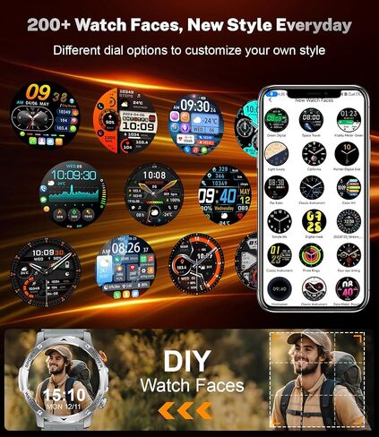 Military Smart Watch for Men 1000 mAh Battery/3 Bands/Flashlight,1.75'' HD Display Smart Watch with Call,IP68 Waterproof Fitness Tracker with Heart Rate,Sleep Monitor,100+ Sport Modes,for iOS Android in Saudi Arabia