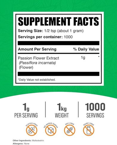 BulkSupplements.com Passion Flower Extract Powder - Passion Flower Supplement, Passion Flower 1000mg - Herbal Supplement, Gluten Free, 1000mg per Serving, 250g (8.8 oz) (Pack of 1) in Kuwait