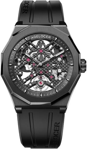 AGELOCER Automatic Mechanical Movement Watches, Skeleton Men Business Watch Rubber Strap Luminous Men Stainless Steel Wristwatch in Kuwait