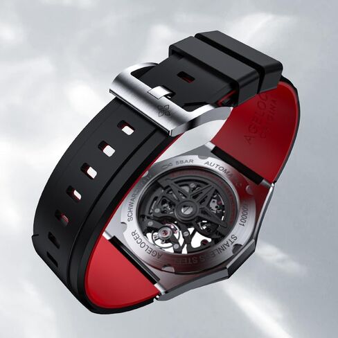 AGELOCER Automatic Mechanical Movement Watches, Skeleton Men Business Watch Rubber Strap Luminous Men Stainless Steel Wristwatch in Kuwait