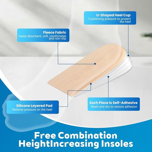 1/4',1/2',3/4',1' Heel Lifts(4 Layers), Height Increase Insoles for Leg Length Discrepancy - Large Shoe Lifts for Men, Shoe Inserts Comfort Half Foot Pads for Heel Pain - 1 Pair in Saudi Arabia