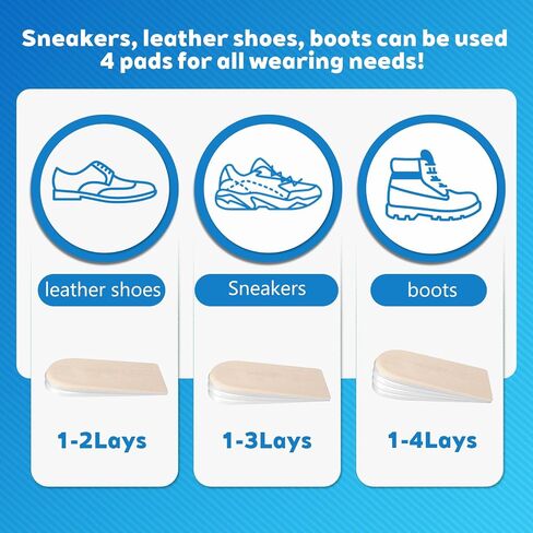 1/4',1/2',3/4',1' Heel Lifts(4 Layers), Height Increase Insoles for Leg Length Discrepancy - Large Shoe Lifts for Men, Shoe Inserts Comfort Half Foot Pads for Heel Pain - 1 Pair in Saudi Arabia