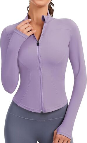 JoyGirl Running Jacket for Women Workout Jackets Zip Up Slim Fit Athletic Yoga Cropped Tops with Thumb Holes in Kuwait