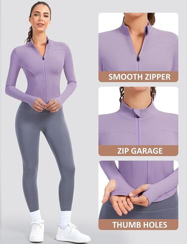 JoyGirl Running Jacket for Women Workout Jackets Zip Up Slim Fit Athletic Yoga Cropped Tops with Thumb Holes in Kuwait