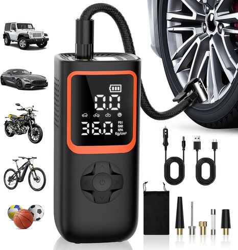 ضاغط الهواء المحمول في إطارات إطارات - 150ppsi و 20000mah تضخم إطارات محمولة مع مقياس ضغط ، ضاغط الهواء المحمول 4x أسرع لإطارات السيارات ، مضخة هواء مع ضوء LED للسيارة ، دراجة نارية ، دراجة ، دراجة. in Kuwait