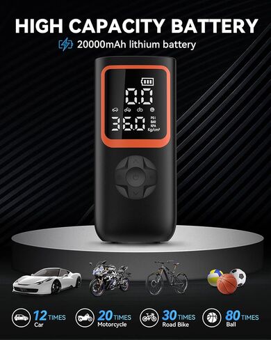 ضاغط الهواء المحمول في إطارات إطارات - 150ppsi و 20000mah تضخم إطارات محمولة مع مقياس ضغط ، ضاغط الهواء المحمول 4x أسرع لإطارات السيارات ، مضخة هواء مع ضوء LED للسيارة ، دراجة نارية ، دراجة ، دراجة. in Kuwait