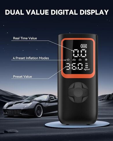 ضاغط الهواء المحمول في إطارات إطارات - 150ppsi و 20000mah تضخم إطارات محمولة مع مقياس ضغط ، ضاغط الهواء المحمول 4x أسرع لإطارات السيارات ، مضخة هواء مع ضوء LED للسيارة ، دراجة نارية ، دراجة ، دراجة. in Kuwait