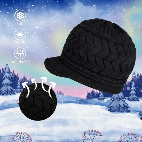 Womens Winter-Beanie-Hat Knitted Slouchy Hats Knit Snow Ski Skull Cap with Visor for Women Girls in Saudi Arabia