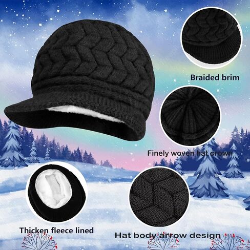 Womens Winter-Beanie-Hat Knitted Slouchy Hats Knit Snow Ski Skull Cap with Visor for Women Girls in Saudi Arabia