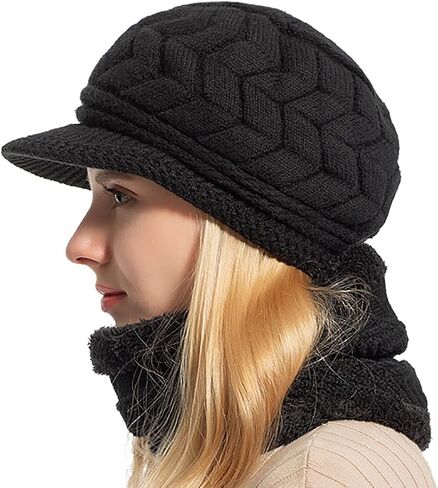 Womens Winter-Beanie-Hat Knitted Slouchy Hats Knit Snow Ski Skull Cap with Visor for Women Girls in Saudi Arabia