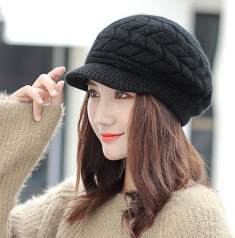 Womens Winter-Beanie-Hat Knitted Slouchy Hats Knit Snow Ski Skull Cap with Visor for Women Girls in Saudi Arabia
