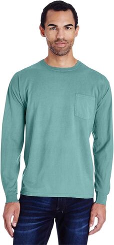 5.5 oz 100% Ringspun Cotton Garment-Dyed Long-Sleeve T-Shirt Pocket 2XL MINT in Kuwait