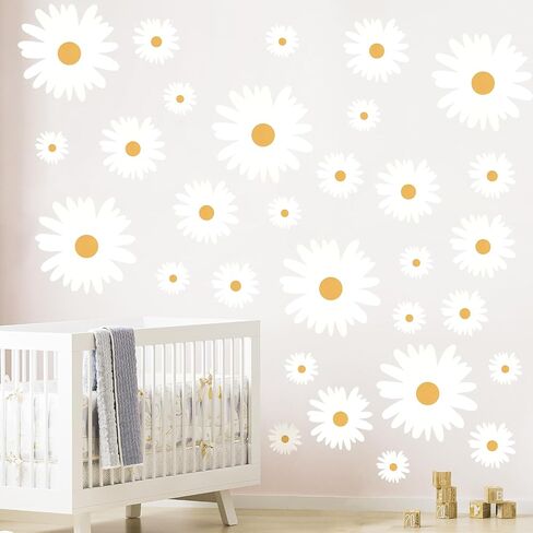 12 Sheets Classic White Daisy Flowers Wall Stickers, Peel and Stick Floral Decor, Large Daisy Floral Nursery Bedroom Living Room Wall Decor for Kids Girls Teens in Saudi Arabia