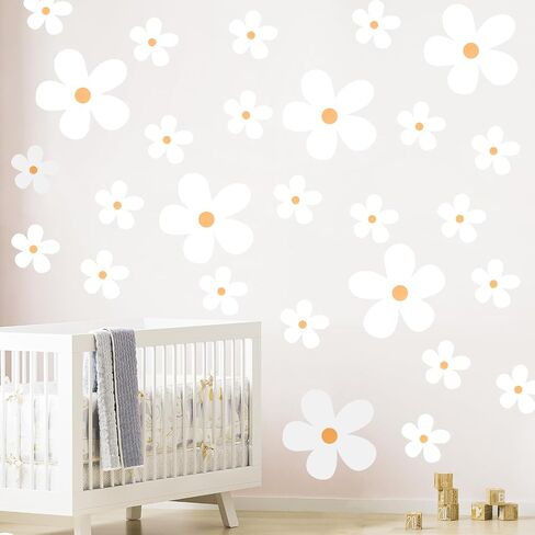 12 Sheets Classic White Daisy Flowers Wall Stickers, Peel and Stick Floral Decor, Large Daisy Floral Nursery Bedroom Living Room Wall Decor for Kids Girls Teens in Saudi Arabia