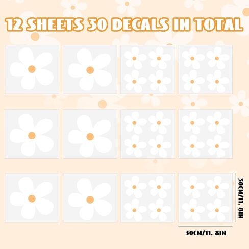 12 Sheets Classic White Daisy Flowers Wall Stickers, Peel and Stick Floral Decor, Large Daisy Floral Nursery Bedroom Living Room Wall Decor for Kids Girls Teens in Saudi Arabia