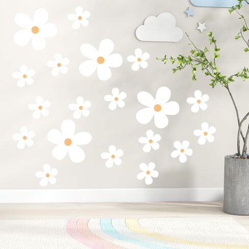 12 Sheets Classic White Daisy Flowers Wall Stickers, Peel and Stick Floral Decor, Large Daisy Floral Nursery Bedroom Living Room Wall Decor for Kids Girls Teens in Saudi Arabia