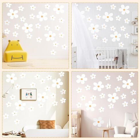 12 Sheets Classic White Daisy Flowers Wall Stickers, Peel and Stick Floral Decor, Large Daisy Floral Nursery Bedroom Living Room Wall Decor for Kids Girls Teens in Saudi Arabia