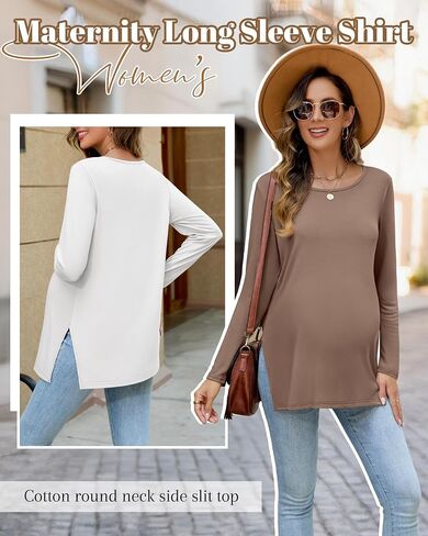 RIYIPER 3 Pack Women's Gaternity Sleeve Dertts Round Dound Side Side Tops Tops Lourd in Kuwait