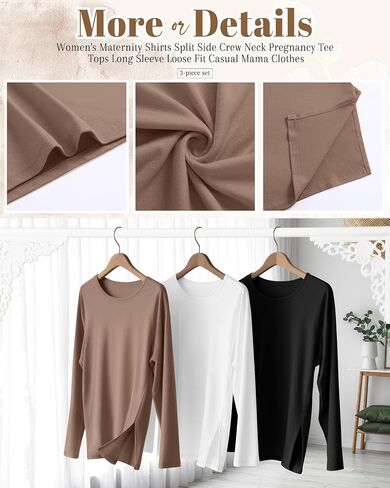 RIYIPER 3 Pack Women's Gaternity Sleeve Dertts Round Dound Side Side Tops Tops Lourd in Kuwait