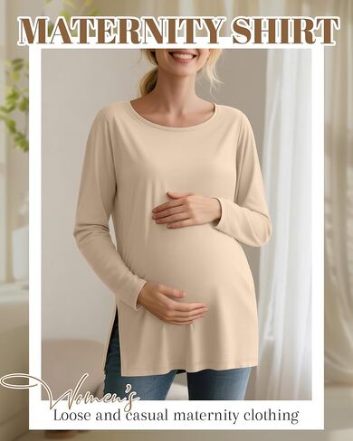 RIYIPER 3 Pack Women's Gaternity Sleeve Dertts Round Dound Side Side Tops Tops Lourd in Kuwait