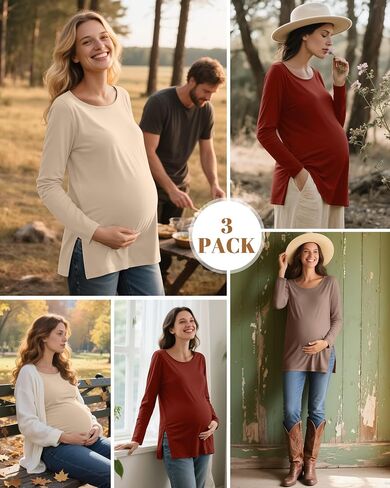 RIYIPER 3 Pack Women's Gaternity Sleeve Dertts Round Dound Side Side Tops Tops Lourd in Kuwait