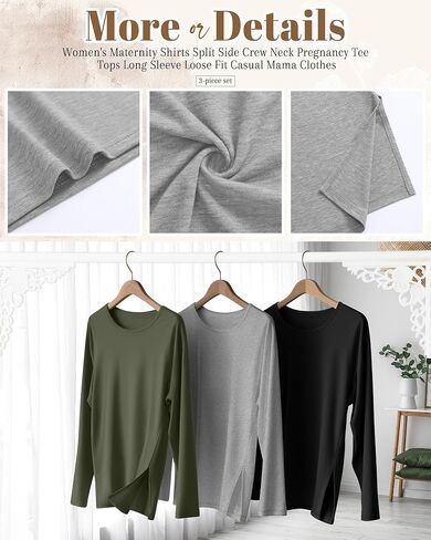 RIYIPER 3 Pack Women's Gaternity Sleeve Dertts Round Dound Side Side Tops Tops Lourd in Kuwait