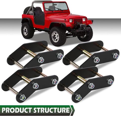 GRAND ORANGE 2" Shackle Relocation Lift Kit, Front and Rear, Compatible with Jeep Wrangler YJ 4WD 2WD 1987-1995, 4Pcs Black 2 Inch Shackle Leveling Lift Kit in Saudi Arabia