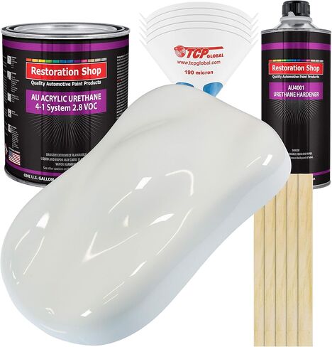 Restoration Shop - Pure White Acrylic Urethane Auto Paint - Complete Gallon Paint Kit - Professional Single Stage High Gloss Automotive, Car, Truck Coating, 4:1 Mix Ratio, 2.8 VOC in Saudi Arabia
