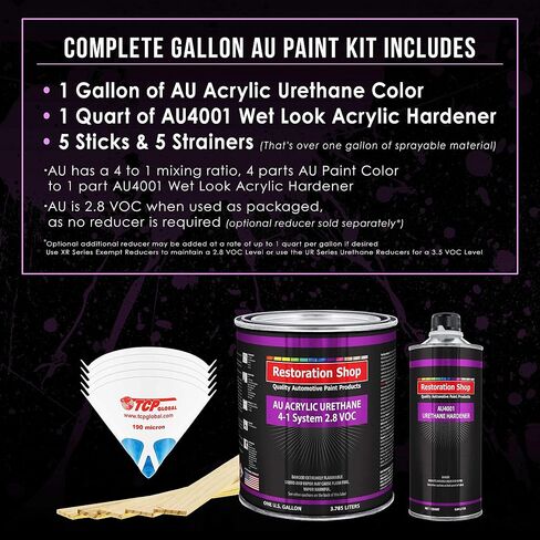 Restoration Shop - Pure White Acrylic Urethane Auto Paint - Complete Gallon Paint Kit - Professional Single Stage High Gloss Automotive, Car, Truck Coating, 4:1 Mix Ratio, 2.8 VOC in Saudi Arabia