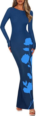 Prettygarden Bodycon Maxi Dress 2025 Fall Floral Long Sleeve Sexy Mesh Cocktail Wedding Dresses Long in Kuwait