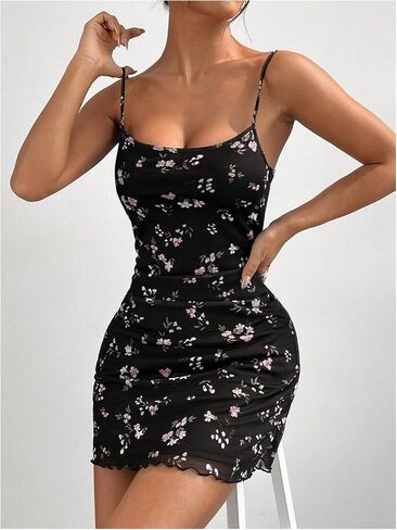 نساء الأزهار النسائية الخس تقليم كامي فستان مربع رقبة بلا أكمام in Kuwait