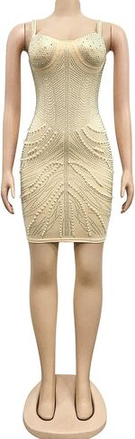 WOKANSE Women's Rhinestone Bodycon Dresses Sexy Mesh Sheer See Through Nightclub Party Dress in Kuwait