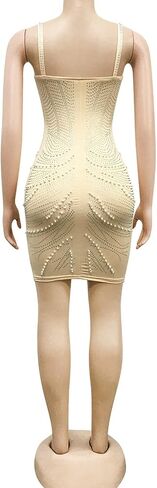 WOKANSE Women's Rhinestone Bodycon Dresses Sexy Mesh Sheer See Through Nightclub Party Dress in Kuwait