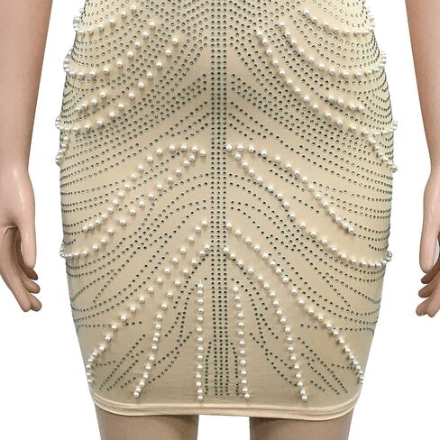 WOKANSE Women's Rhinestone Bodycon Dresses Sexy Mesh Sheer See Through Nightclub Party Dress in Kuwait