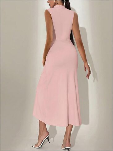 Floerns Women's Solid Sleeveless Mock Neck Ruched Bodycon Dress High Waist A Line Midi Dresses in Saudi Arabia
