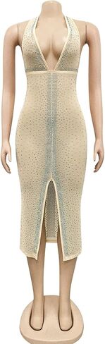 WOKANSE Women's Rhinestone Bodycon Dresses Sexy Mesh Sheer See Through Nightclub Party Dress in Kuwait