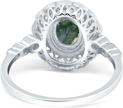 Omranii Art Deco Oval Natural Green Moss Agate Cocktail Cocktail Ring عتيقة طراز CZ خواتم الزفاف للنساء 925 هدايا الفضة الاسترليني لها in Saudi Arabia