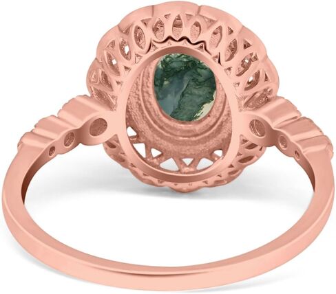 Omranii Art Deco Oval Natural Green Moss Agate Cocktail Cocktail Ring عتيقة طراز CZ خواتم الزفاف للنساء 925 هدايا الفضة الاسترليني لها in Saudi Arabia