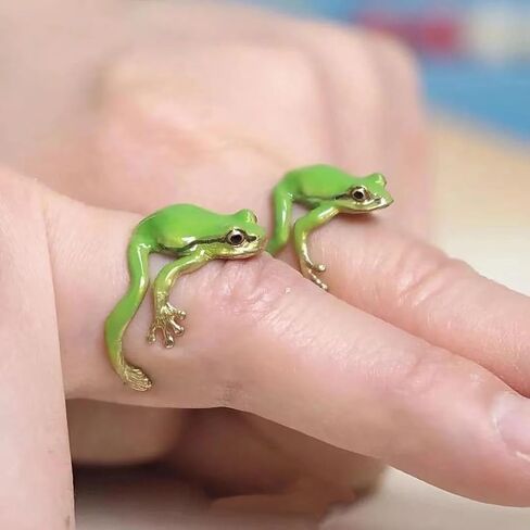 HUASAI 2 PCS Frog Rings for Women Cute Tree Frog Ring Adjustable Open Rings Funny Animal Ring Jewelry Gifts in Saudi Arabia