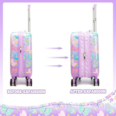 Kid's Luggage Set 5 Piece Suitcase Set 16" Hardside Luggage with Spinner Wheels Girls Carry on Toddler Travel Rolling Suitcase with Neck Pillow Airline Approved in Saudi Arabia