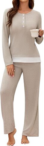 Blooming Jelly Women 2 Piece Pajama Set Button Up Color Block Soft Fall Lounge Sets Wide Leg Pants Sleepwear Pockets in Saudi Arabia