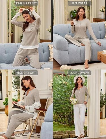 Blooming Jelly Women 2 Piece Pajama Set Button Up Color Block Soft Fall Lounge Sets Wide Leg Pants Sleepwear Pockets in Saudi Arabia