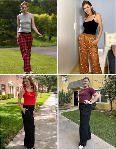 Ekouaer Womens Pajama Pants Soft Comfy Pj Pants للنساء على نطاق واسع في الساق مرنة نوم قاع مع جيوب in Saudi Arabia