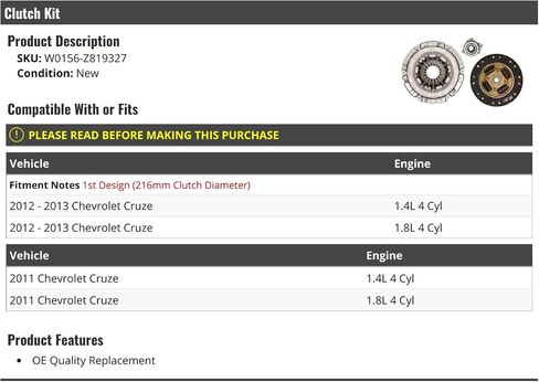 Clutch Kit - Compatible with 2011-2013 Chevy Cruze 4-Cylinder in Saudi Arabia