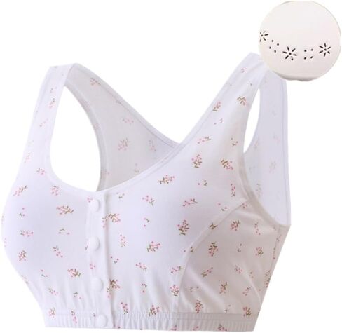 3 Pack Medium Elderly Floral Cotton Bra, Women Full Coverage Pullover Comfy Wireless Underwear Bras with Removbale Padded in Saudi Arabia