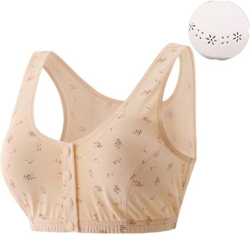 3 Pack Medium Elderly Floral Cotton Bra, Women Full Coverage Pullover Comfy Wireless Underwear Bras with Removbale Padded in Saudi Arabia